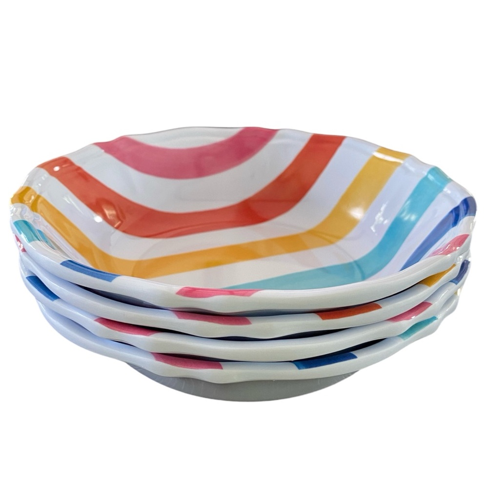 THE SPRING SHOP Set of 4 Colorful Striped Melamine Cereal/Ice Cream Bowls